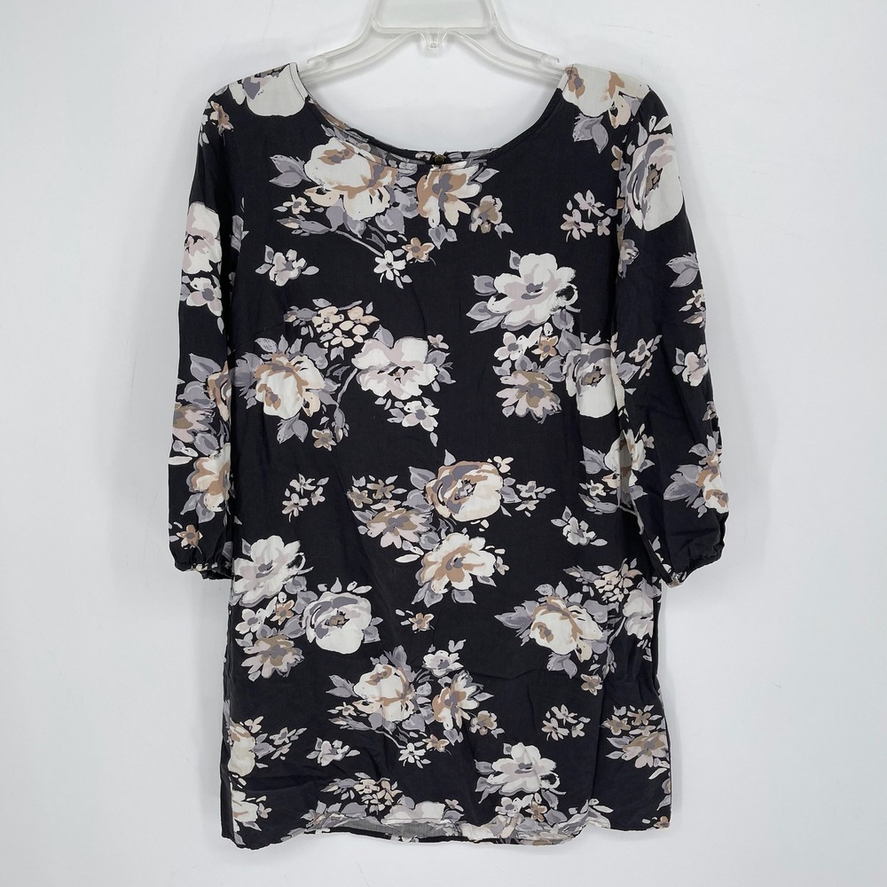 Old Navy Women's‎ Black Floral 3/4 Sleeve Exposed Zipper Shift Mini Dress Size L